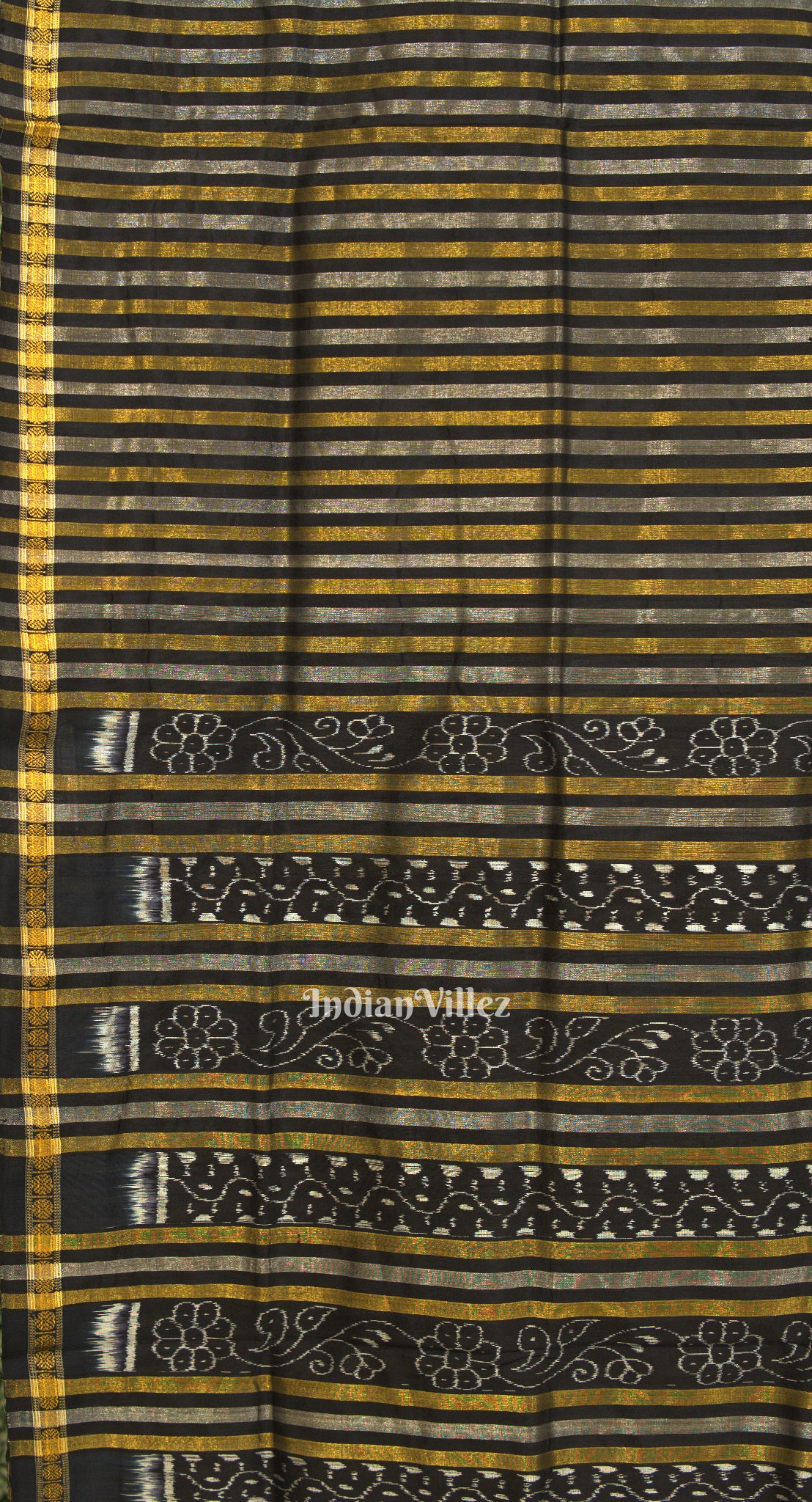 Black Stripped Bomkai Sambalpuri Ikat Tissue Saree