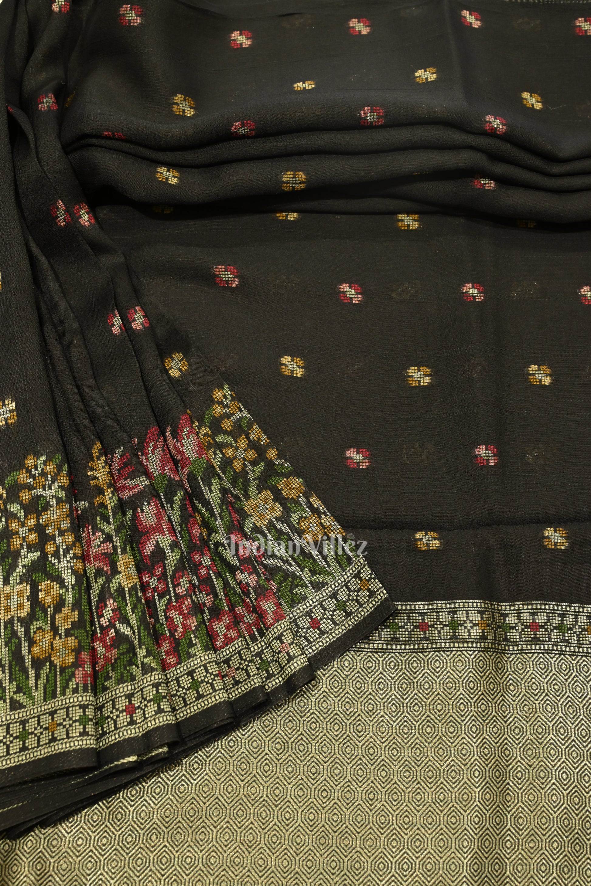 Black Tussar Banarasi Silk Saree with Tassels 