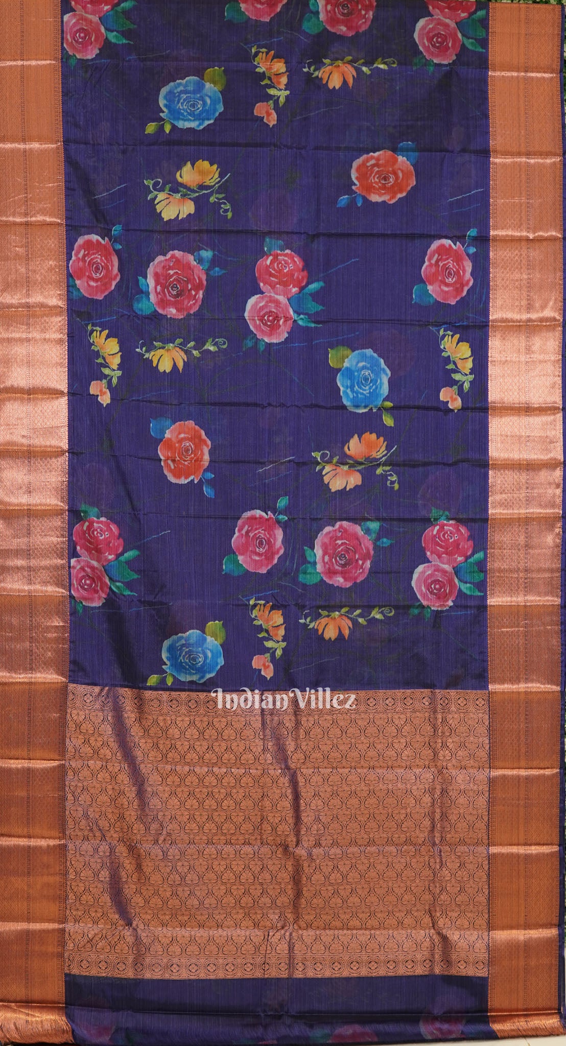 Blue Floral Digital Print Kanjivaram Silk Saree