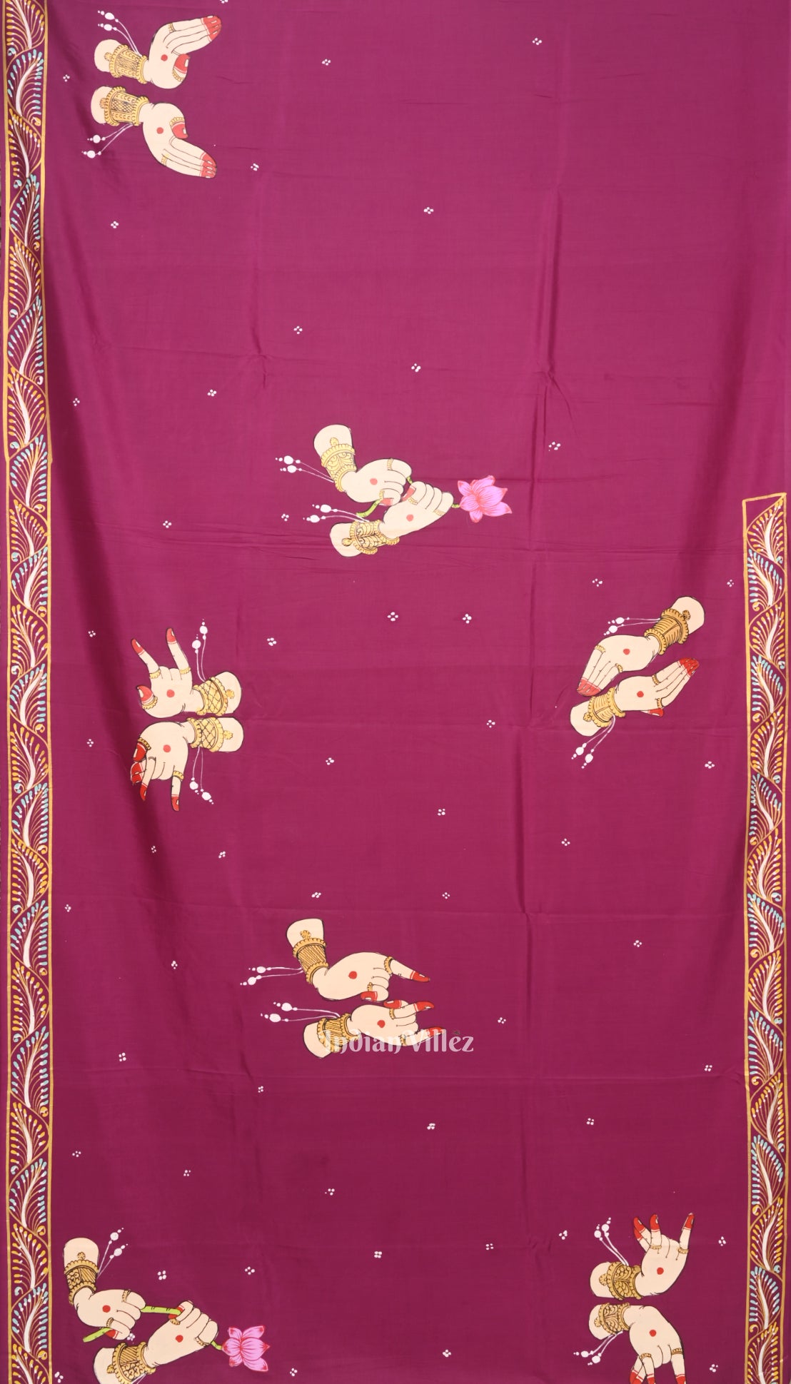 Maroon Chandua Theme Hand-Painted Pattachitra Saree