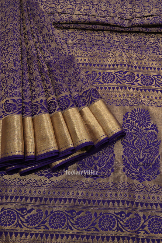 Navy Blue With Silver Pure Kanjivaram Silk Saree