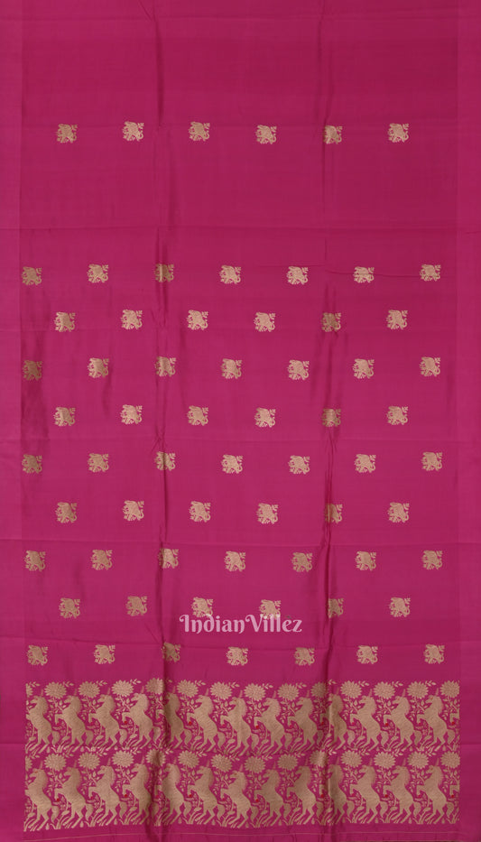 Rani Pink Pure Katan Banarasi Silk Saree With Elephant Motif