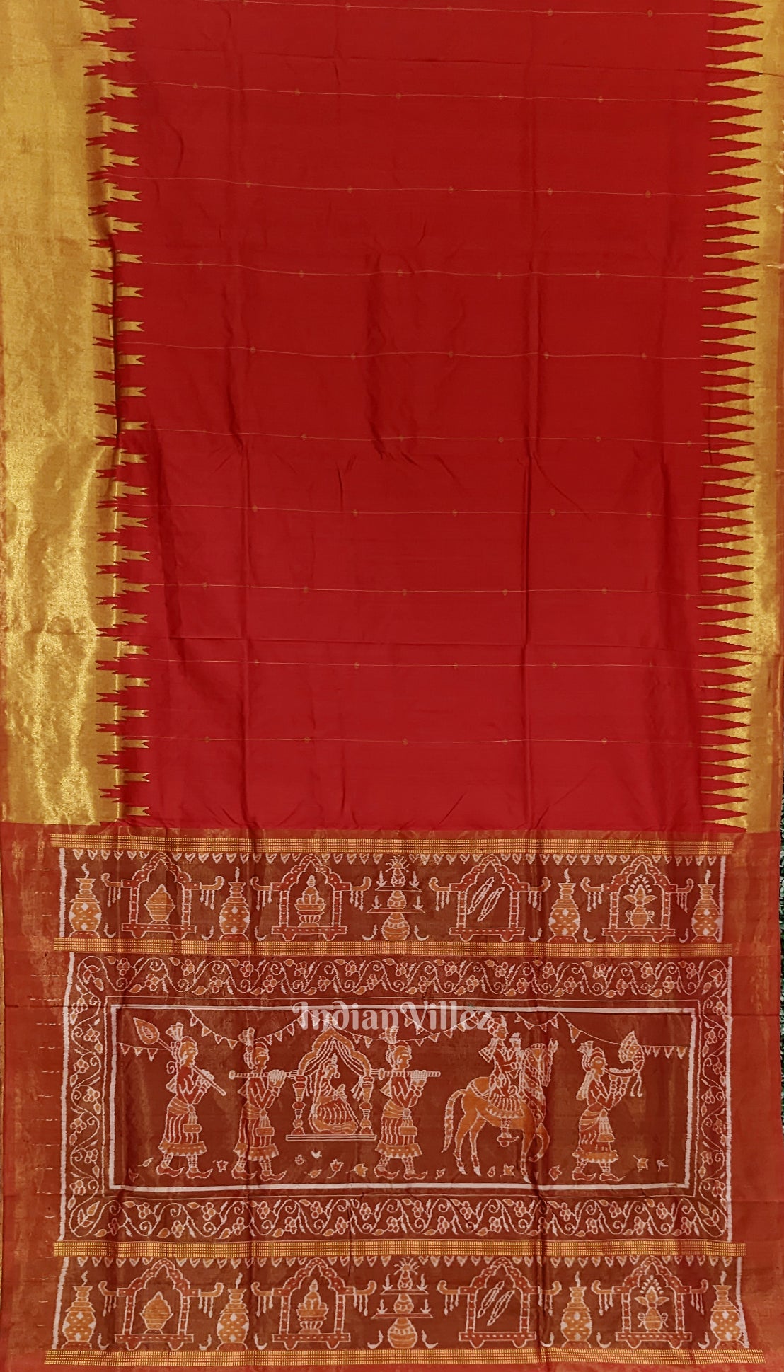 Red with Golden Zari (Tissue) Phoda Kumbha Sambalpuri Silk Saree