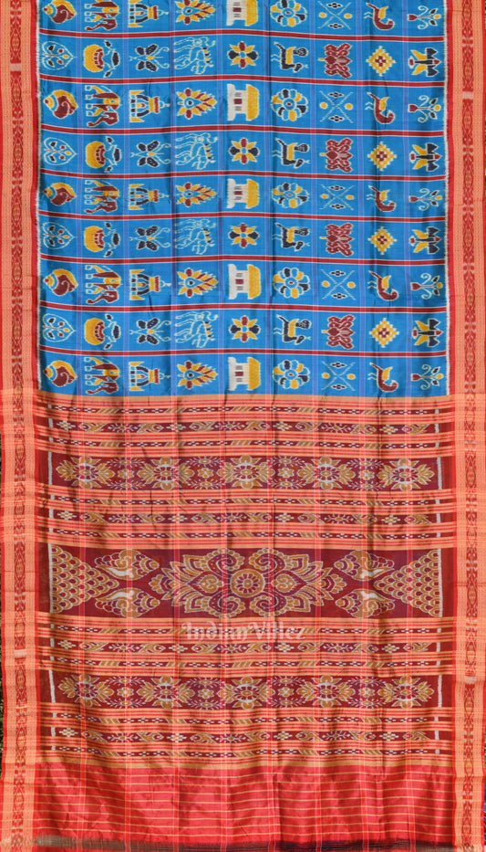 Surf Blue with Red Odisha Ikat Nabakothi Khandua Silk Saree