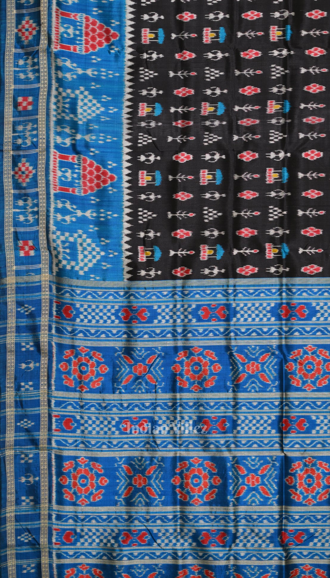 Copper Sulphate Black Tribal Theme Odisha  Khandua Silk Saree