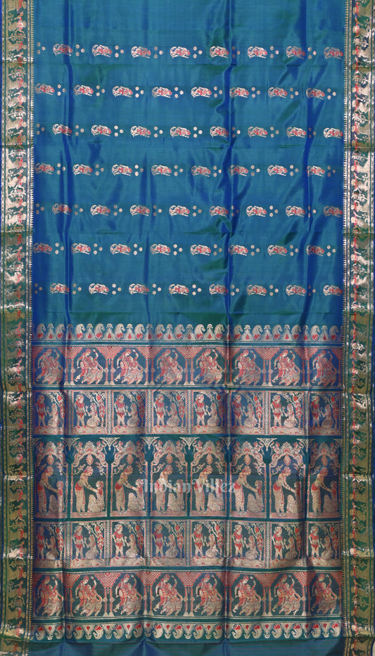 Peacock blue Handwoven Baluchari Silk Saree 