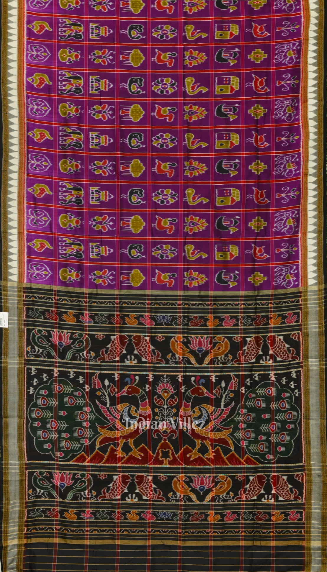 Purple Nabakothi Theme Odisha Ikat Khandua Silk Saree