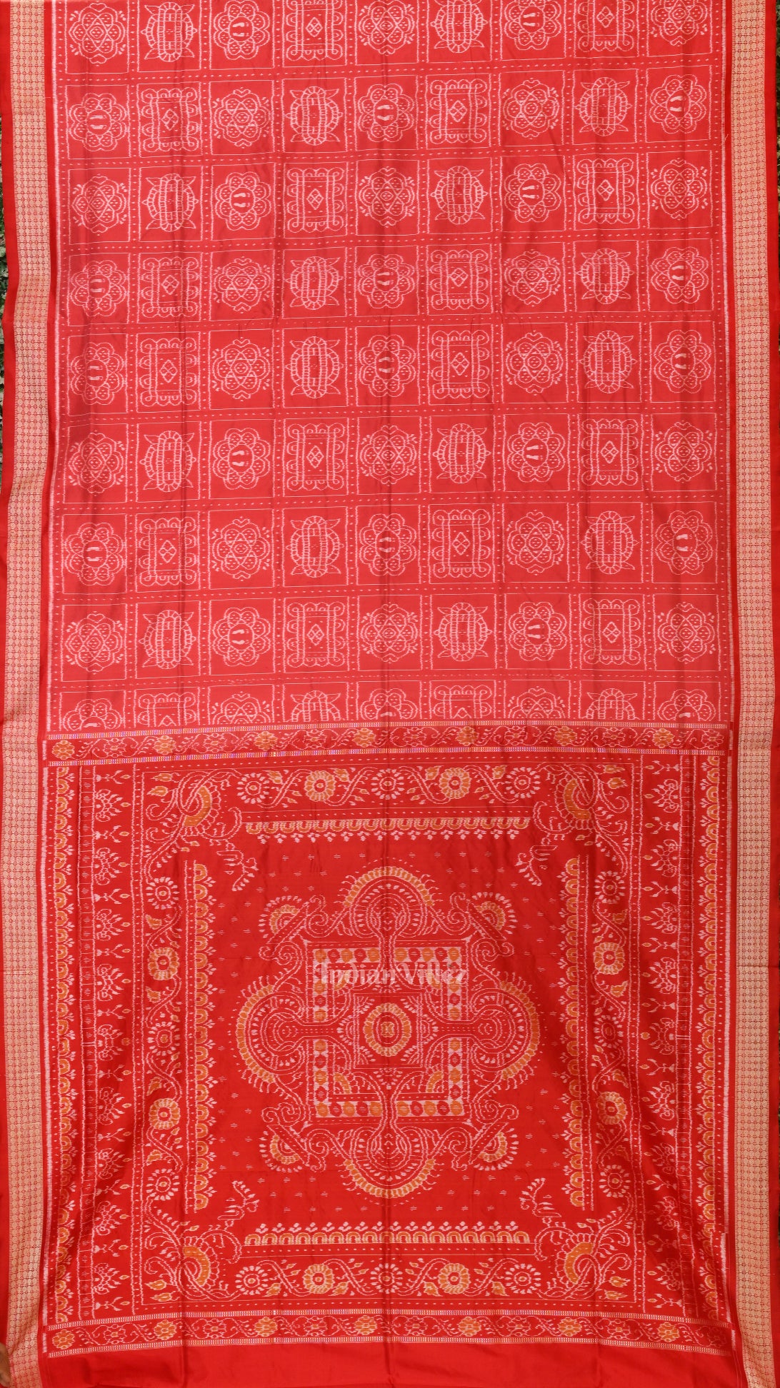 Peach Red Nabakothi Odisha Ikat Sambalpuri Silk Saree 