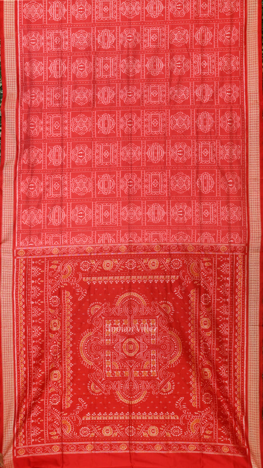 Peach Red Nabakothi Odisha Ikat Sambalpuri Silk Saree 