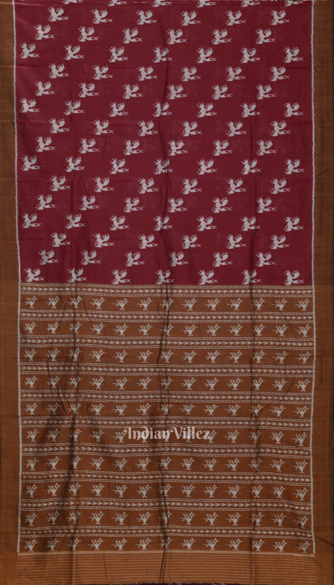 Maroon Bird Motif Odisha Ikat Pure Sambalpuri Cotton Saree