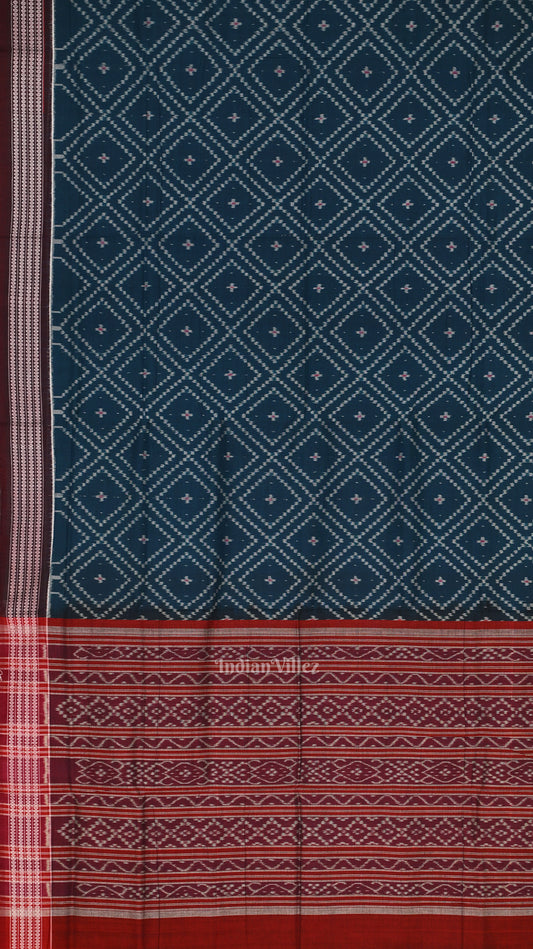 Blue Maroon Pasapali Odisha Sambalpuri Pure Cotton Saree