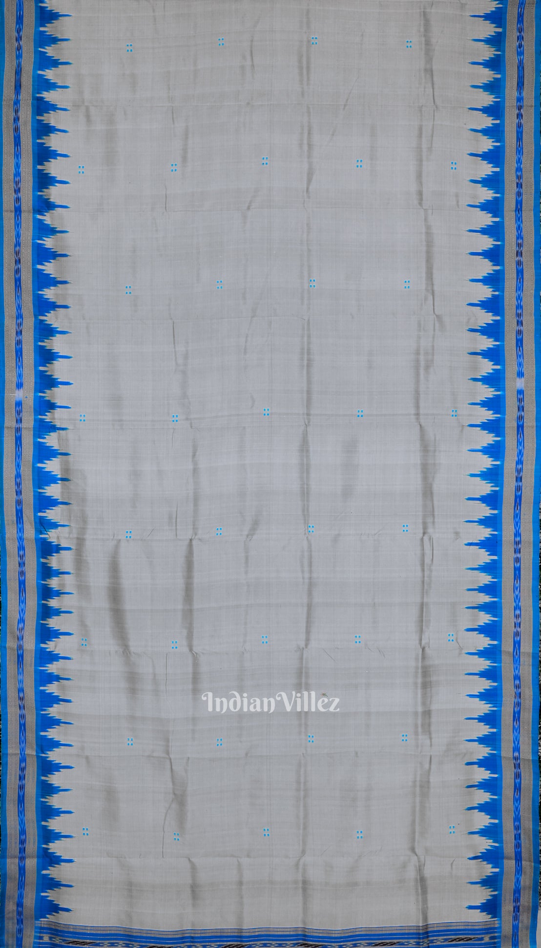 Silver Grey Phoda Kumbha Design Odisha Ikat Khandua Silk Saree