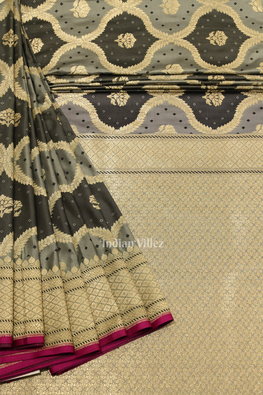 Cement Gray Rangkart Mashru Satin Silk Banarasi Saree