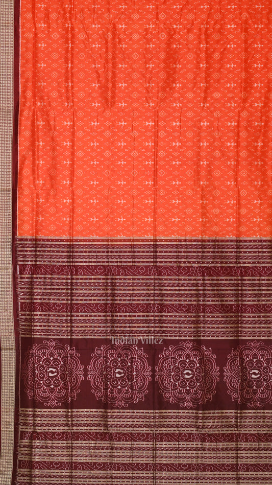 Orange Odisha Ikat Tribal Theme Sambalpuri Silk Saree 