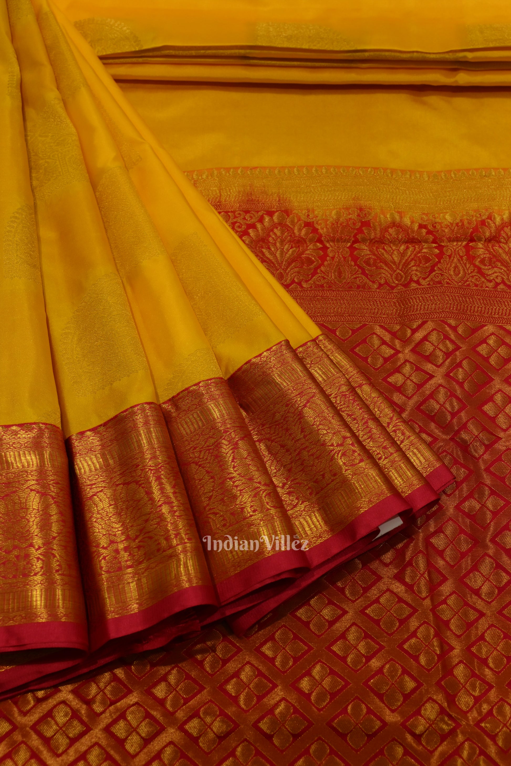 Yellow Red Pure Kanjivaram Silk Saree