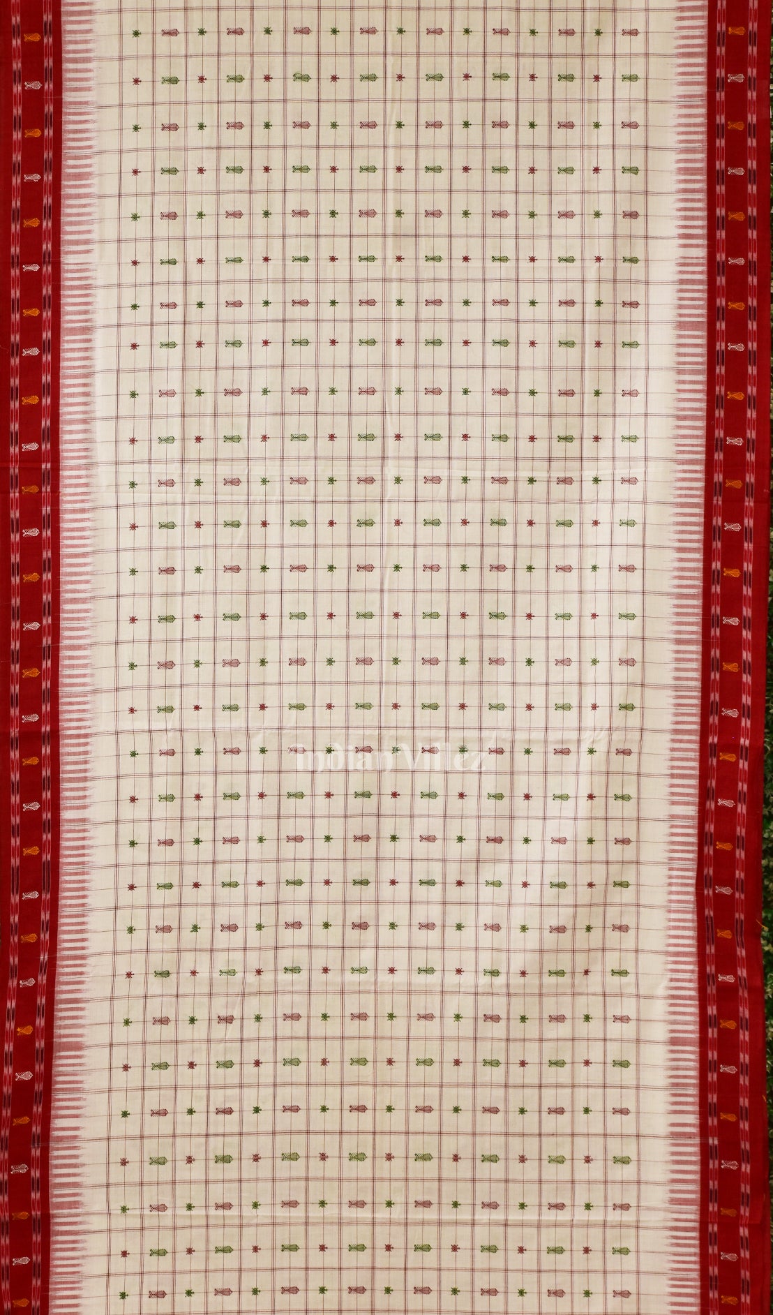 White Hazar Buti Odisha Ikat Sambalpuri Pure Cotton Saree