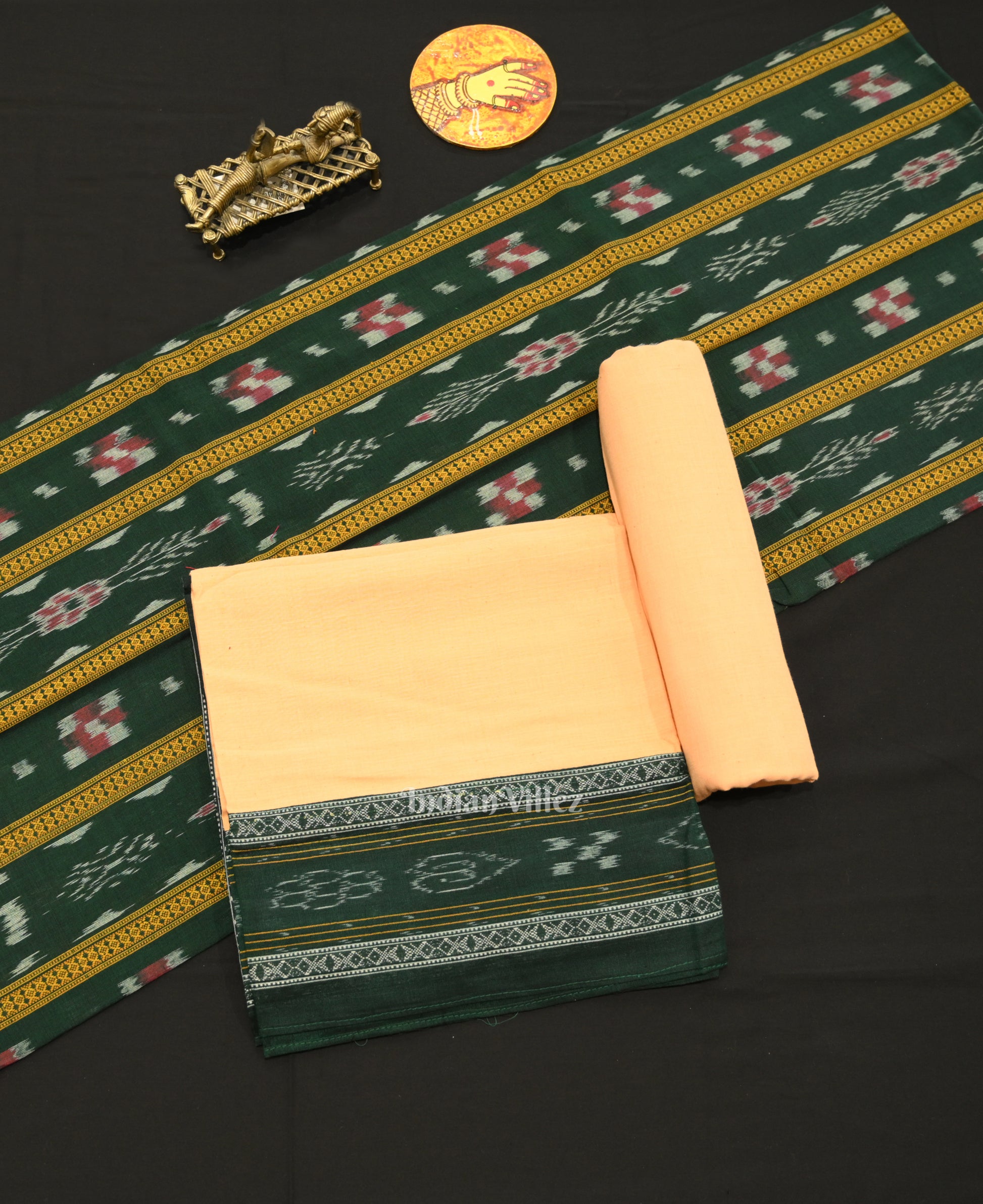 Green Cream  Maniabandha Sambalpuri Cotton Dress set & Dupatta