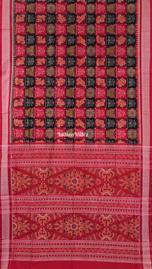 Red with Multicolored Kothi Sambalpuri Ikat Cotton Saree