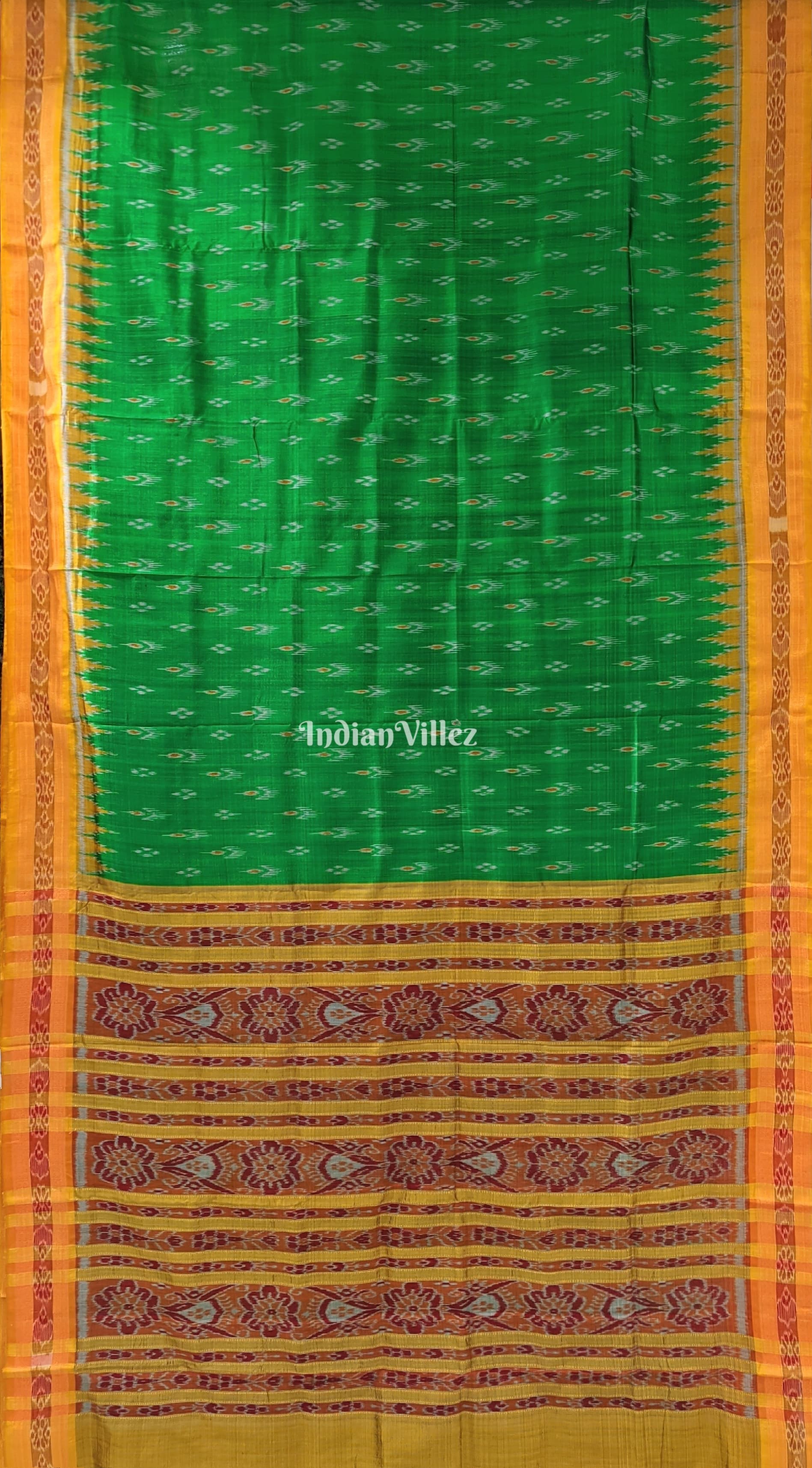 Green Yellow Mayur Chandrika Khandua Silk Saree