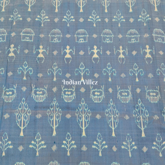 Surf Blue Tribal Sambalpuri Ikat Silk Fabric