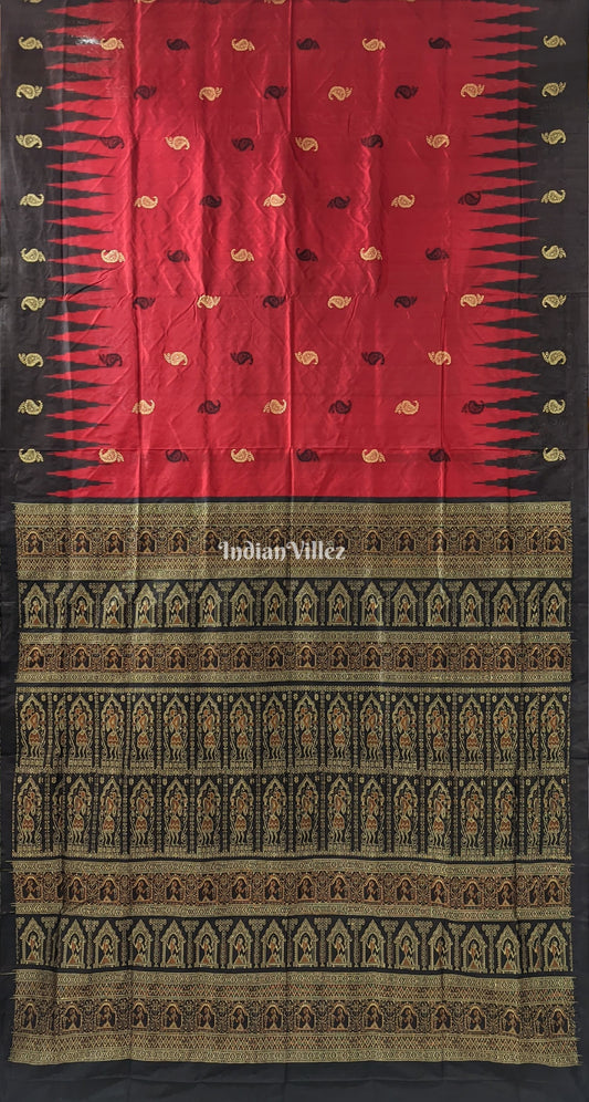 Dark Maroon Phoda Kumbha Sambalpuri Bomkai Silk Saree