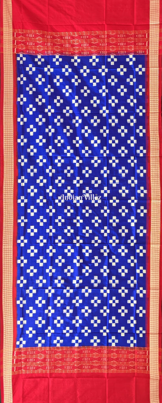 Blue Red Pasapali Theme Pure Sambalpuri Silk Dupatta