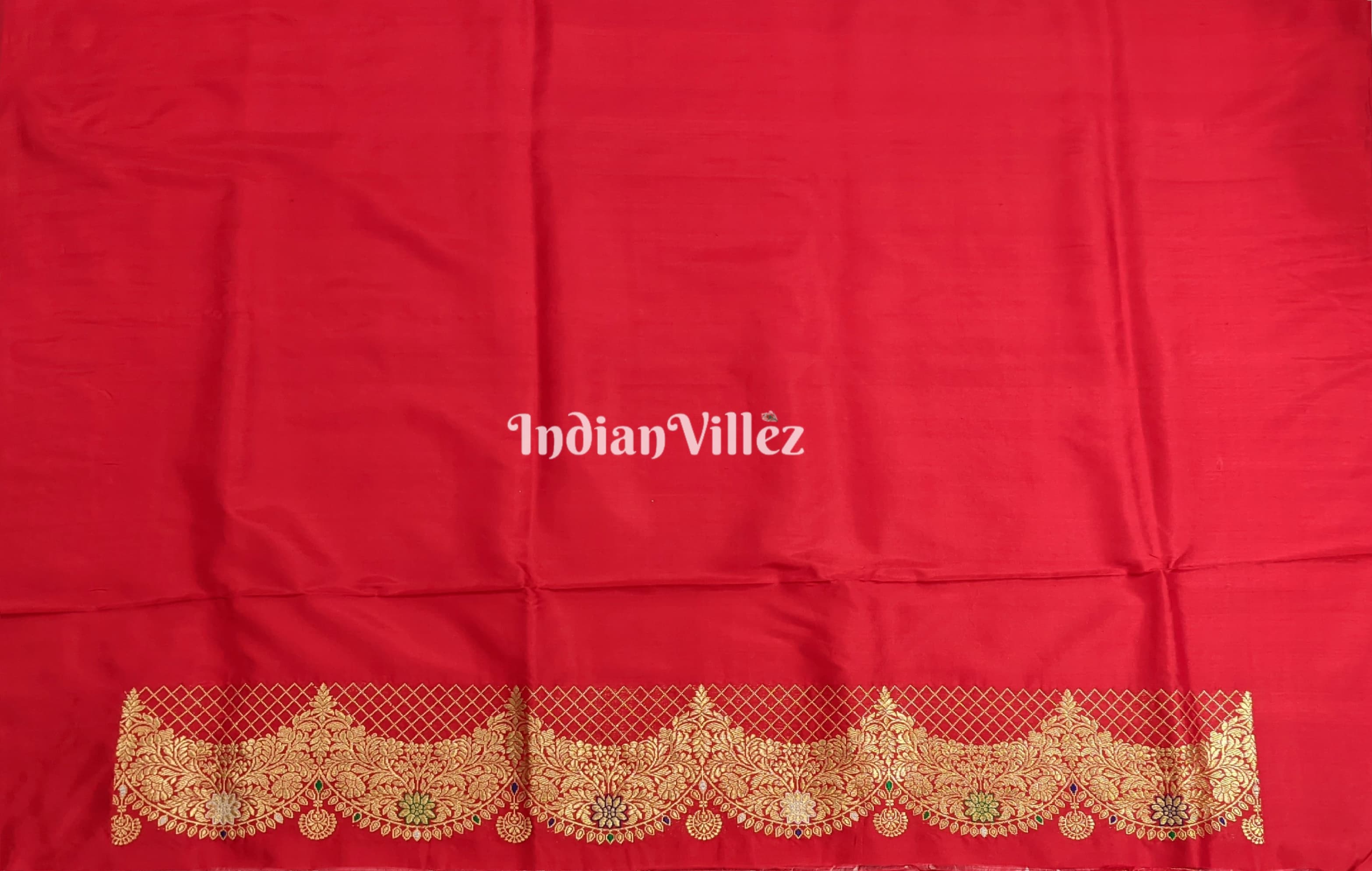 Red Floral Motif Designer Banarasi Katan Silk Saree
