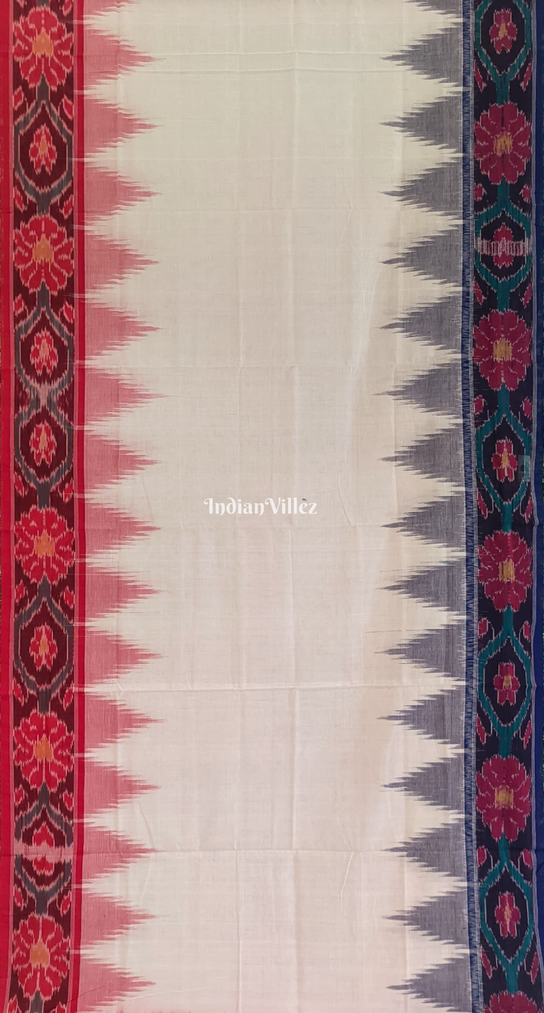 White Red Maniabandha Odisha Ikat Cotton Saree