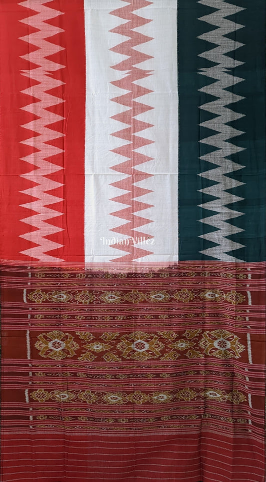 Red White Green Maniabandha Odisha Ikat Cotton Saree