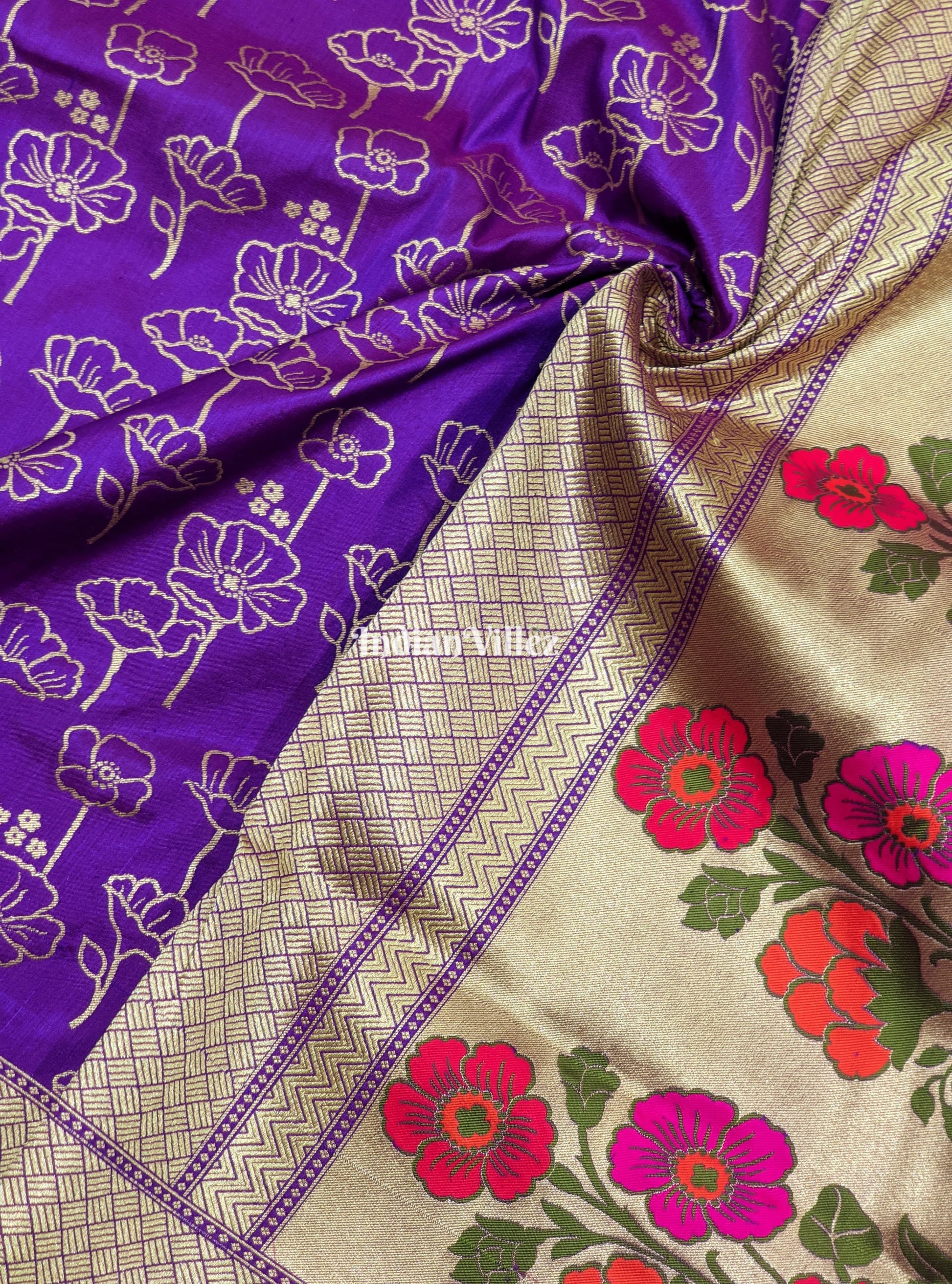 Purple Floral Designer Katan Silk Banarasi Saree