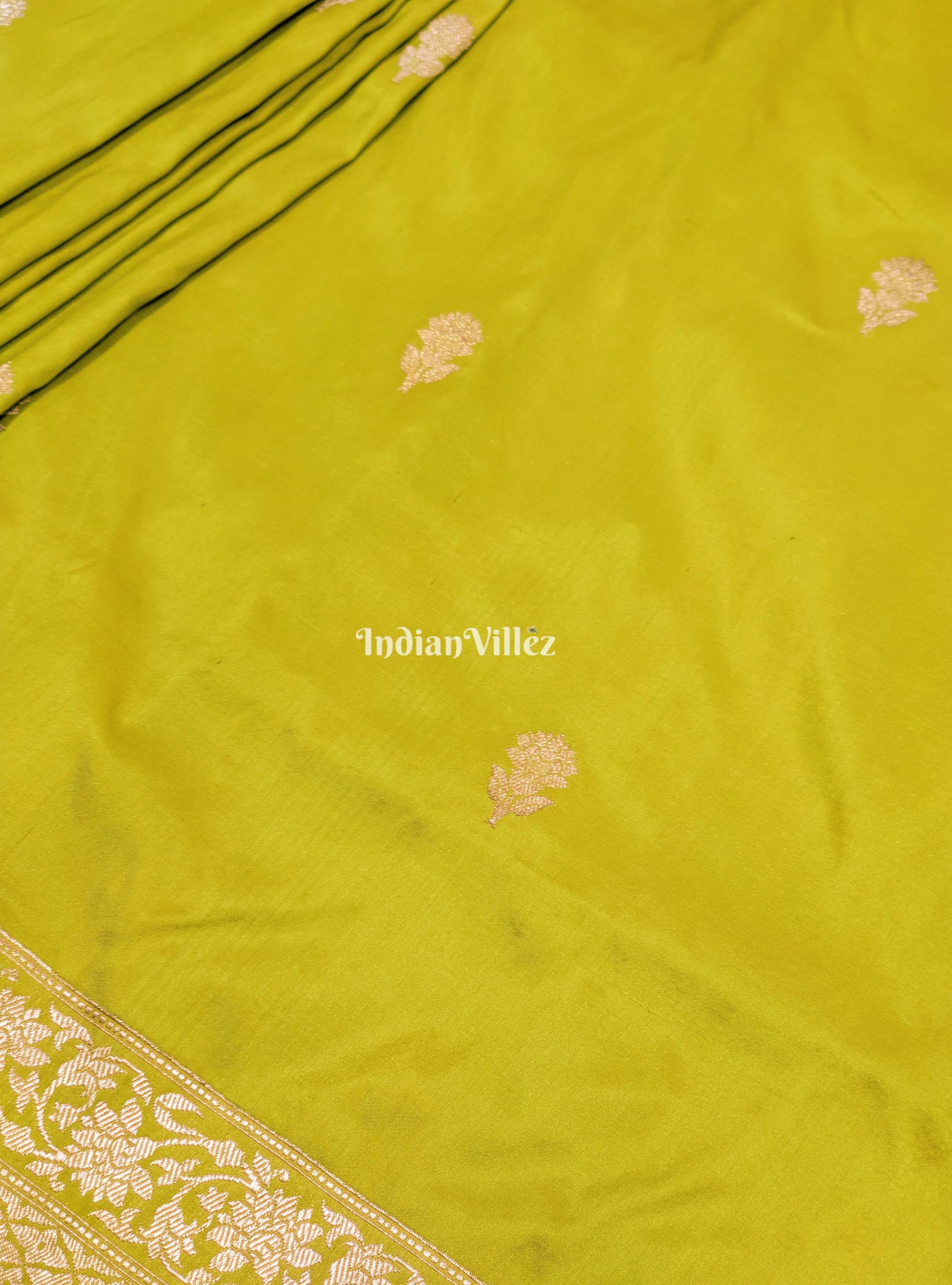 Lime Green Designer Banarasi Katan Silk Saree