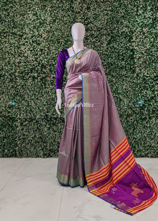 Mauve Dual Tone with Purple Handwoven Soft Silk Saree