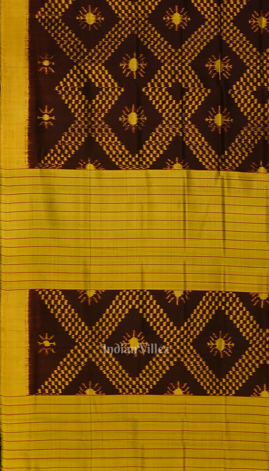 Coffee with Mustard Yellow Odisha Handloom Tarabali Contemporary Silk Saree 