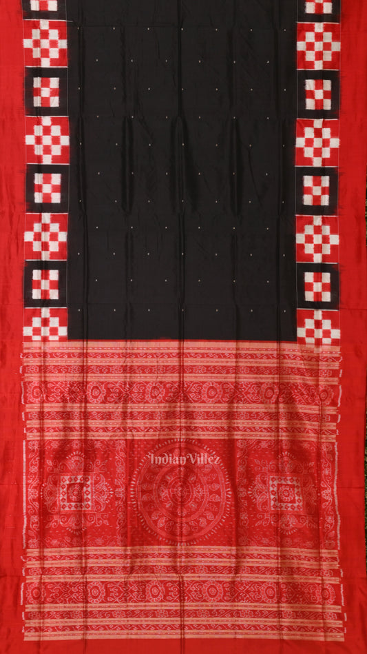 Black Red Pasapali Border Sambalpuri Ikat Silk Saree