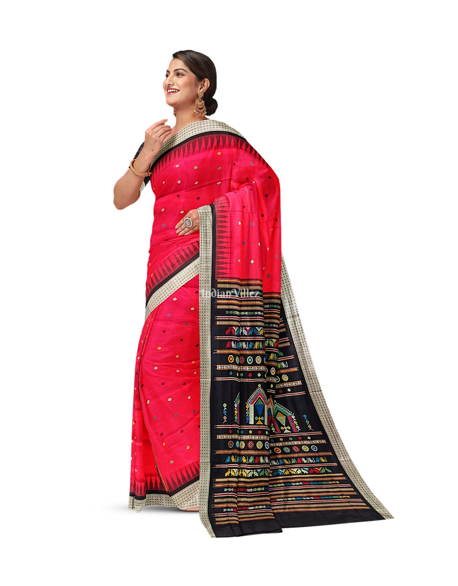 Red Black Dolabedi Sambalpuri Bomkai Silk Saree