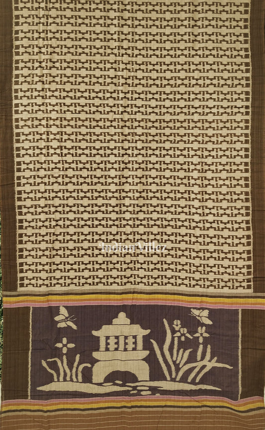 Brown Odisha Ikat Sambalpuri Pure Cotton Saree