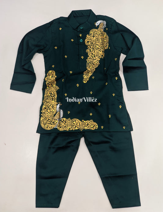 Rama Green Boys Pattachitra Kids Kurta & Pyjama Set