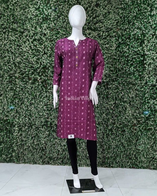 Mulberry Purple Sambalpuri Tipa design Odisha Ikat Designer Cotton Kurti for Women