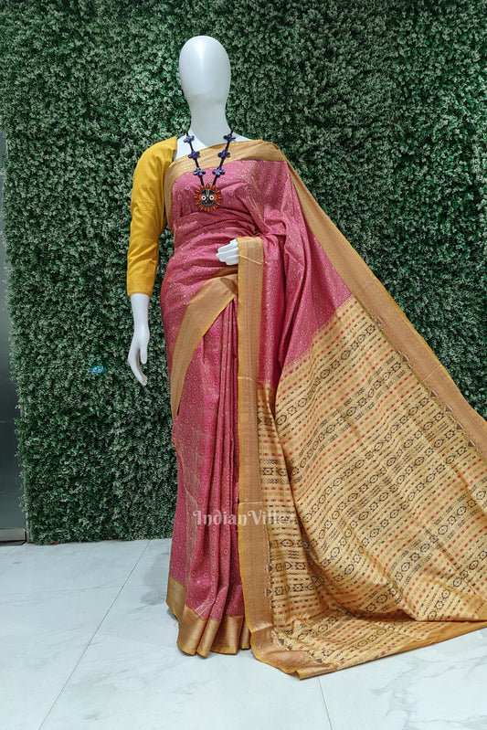 Pink Kalyani Bomkai Exclusive Designer Sambalpuri Silk Saree