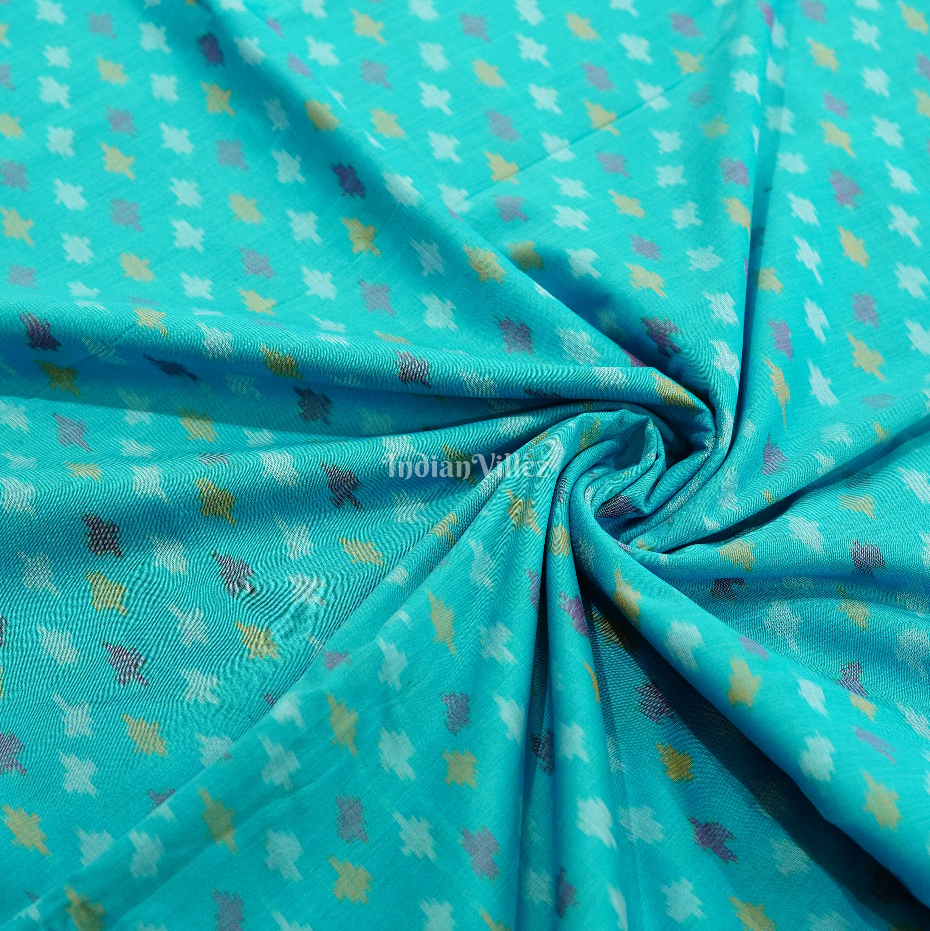 Sky Blue Handwoven Pochampally Ikat Sico Fabric