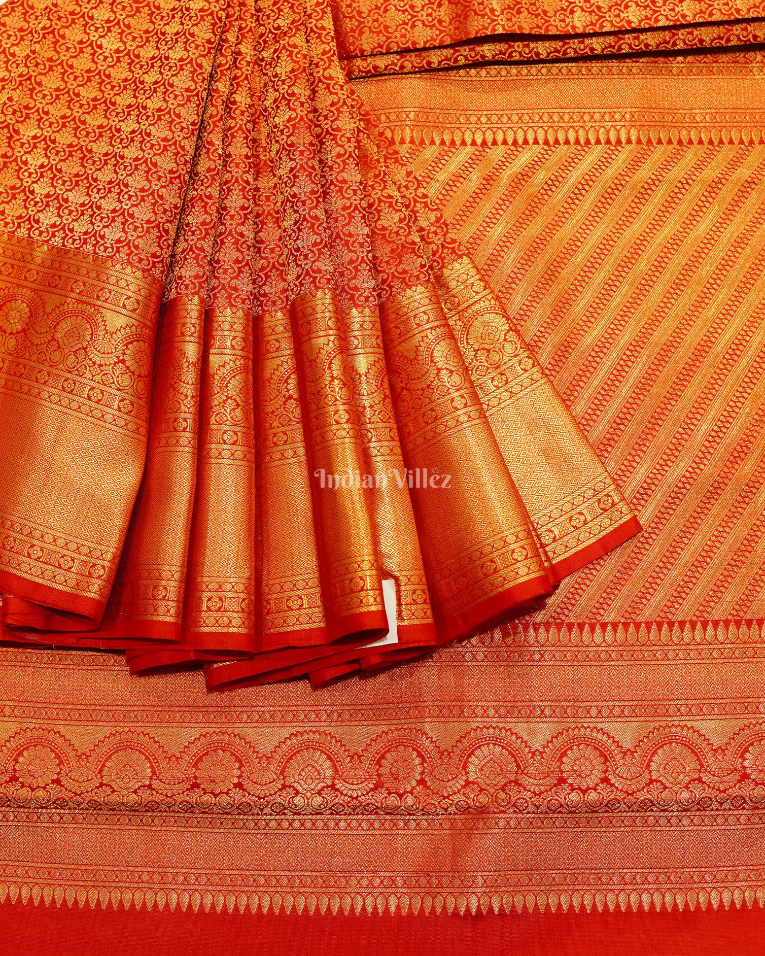 Red Golden Pure Kanjivaram Silk Saree