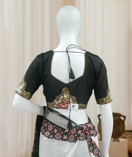 Deep Black Nartaki Theme Hand-Painted Pattachitra Blouse 