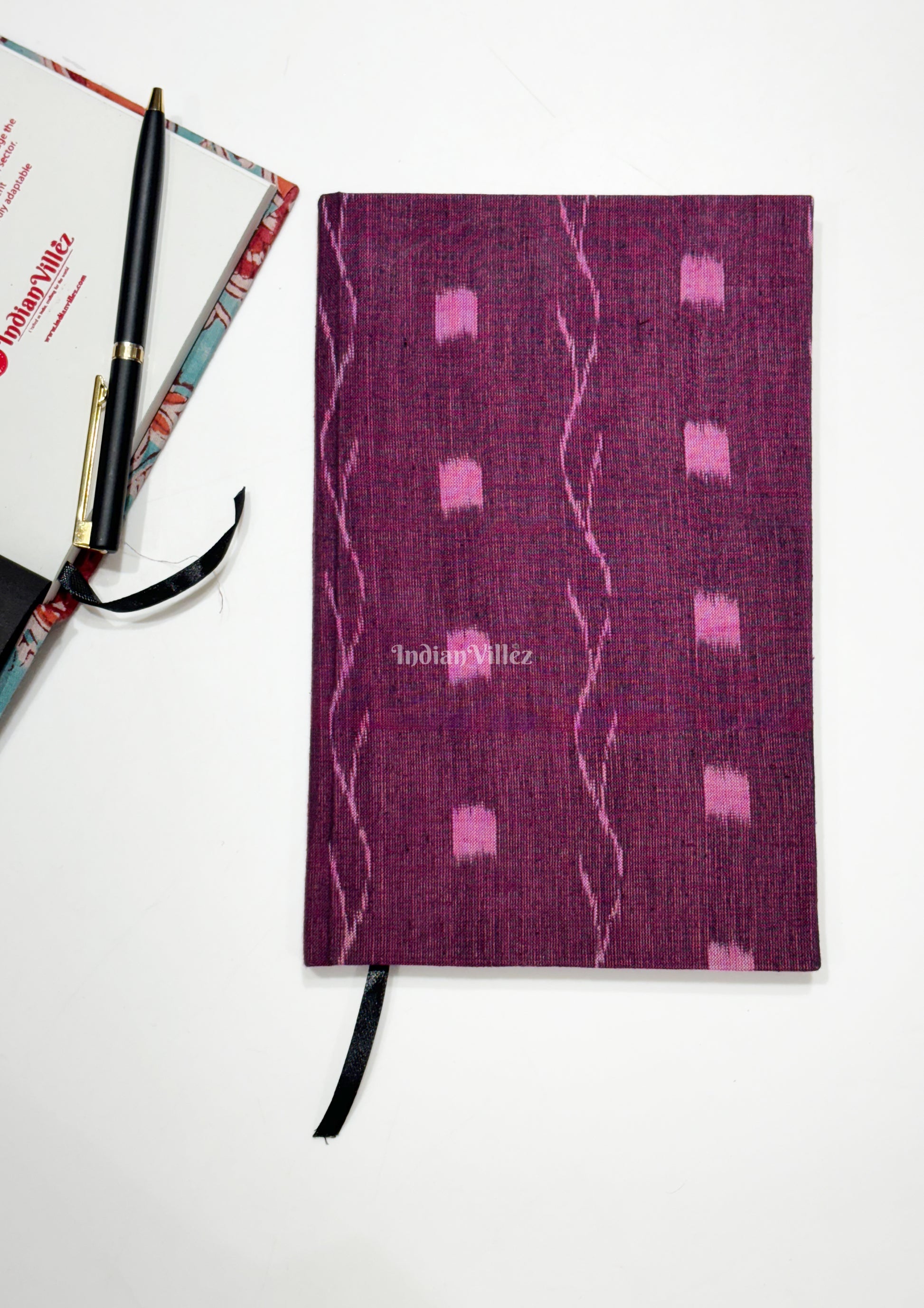 Wine Pink Handmade Ikat Woven Cotton Fabric Cover Diary