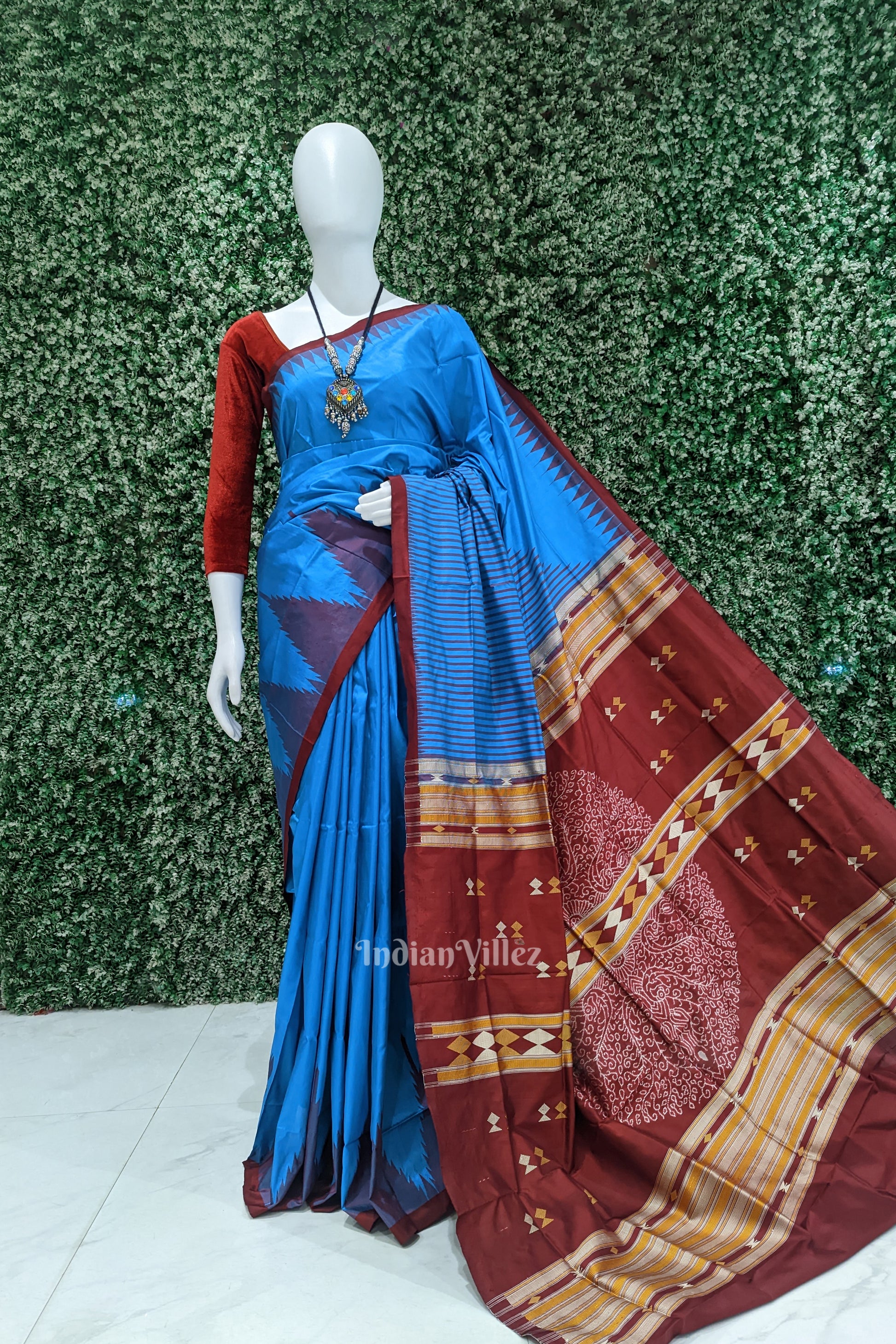 Sky Blue with Shoulder Design Sambalpuri Ikat Silk Saree