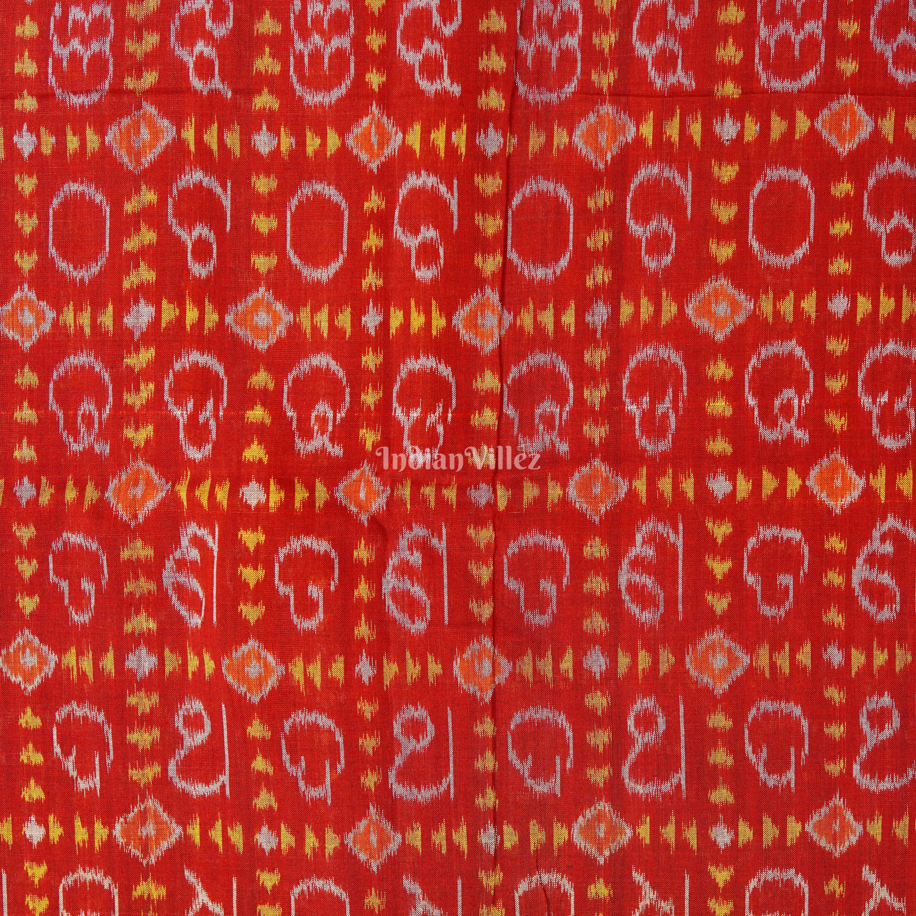 Red Odiya Barnamala Sambalpuri Ikat Cotton Fabric