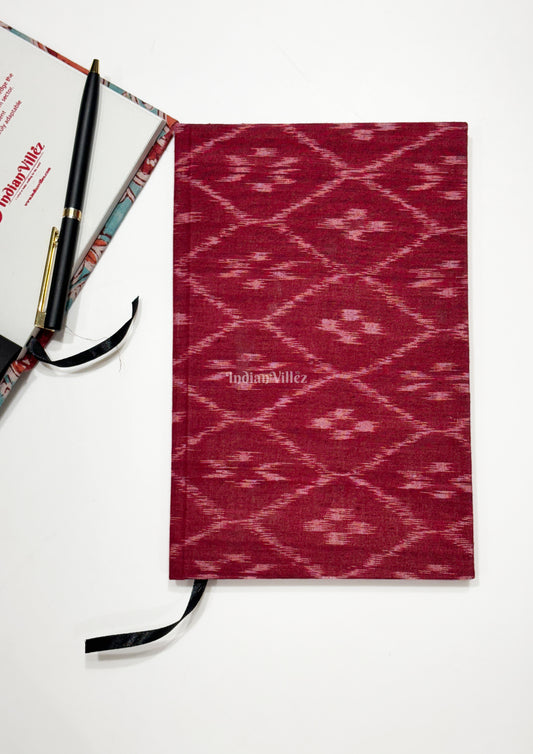 Red Handmade Ikat Woven Cotton Fabric Cover Diary 