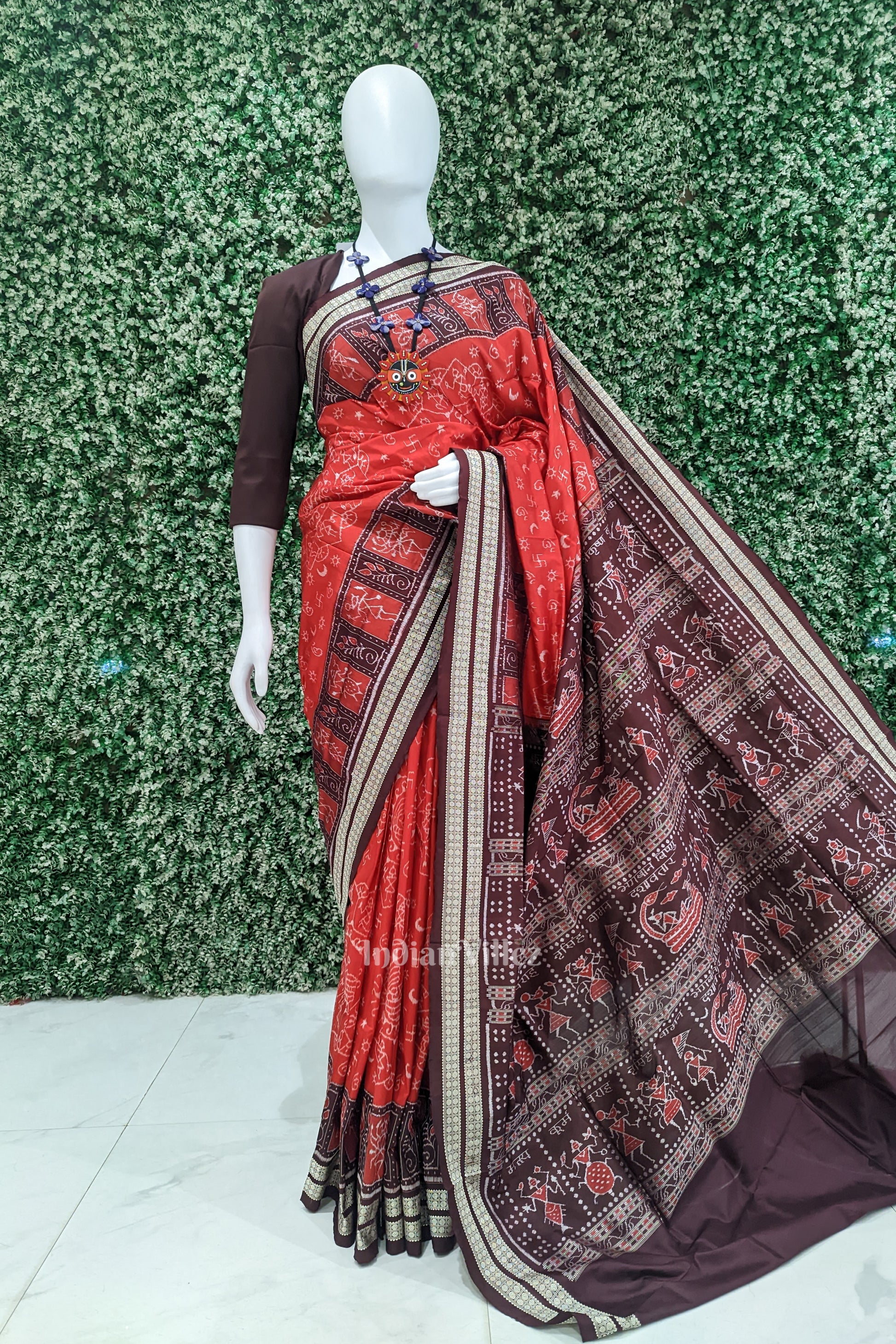 Red Odisha State Award Winning Dasaabatar Theme Sambalpuri Silk Saree