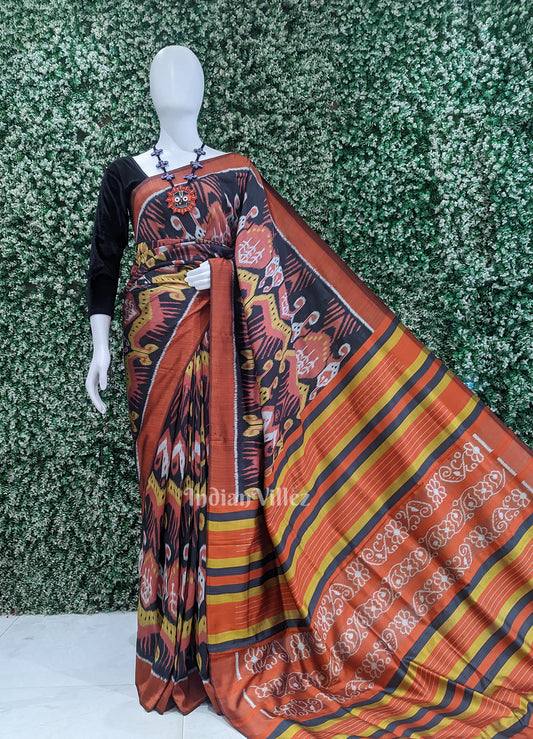 Maroon with Multicolor Cambodian Ikat inspired Contemporary Silk Saree