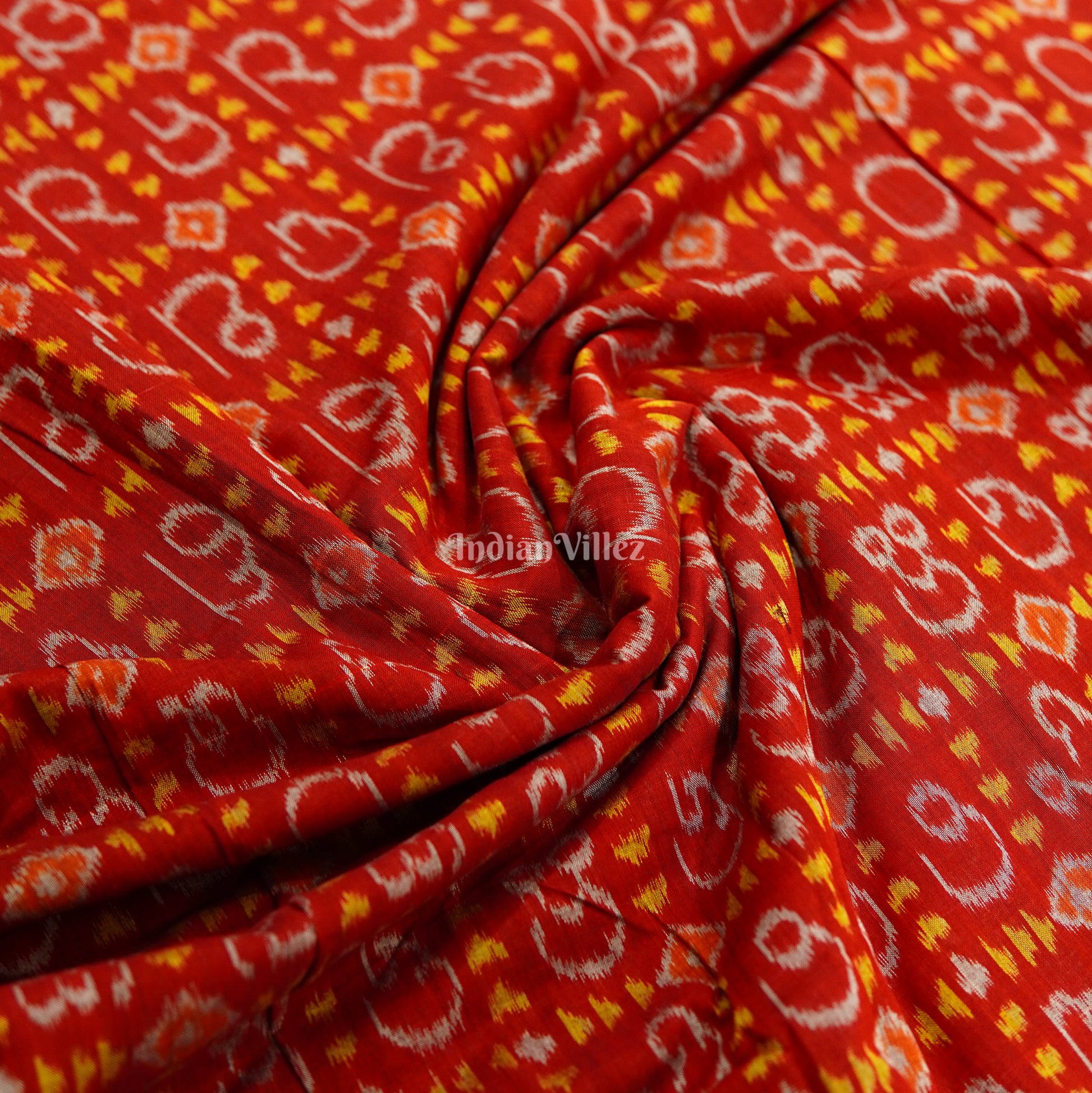 Red Odiya Barnamala Sambalpuri Ikat Cotton Fabric