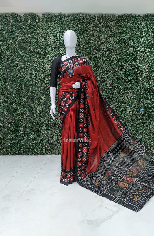 Red Single Butta Border Pasapali Contemporary Silk Saree